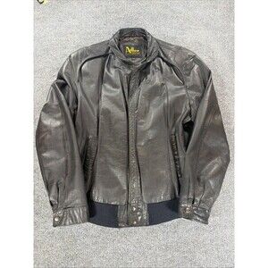 Vintage ADLER Men’s Black Genuine Leather Bomber Jacket Biker Large 44